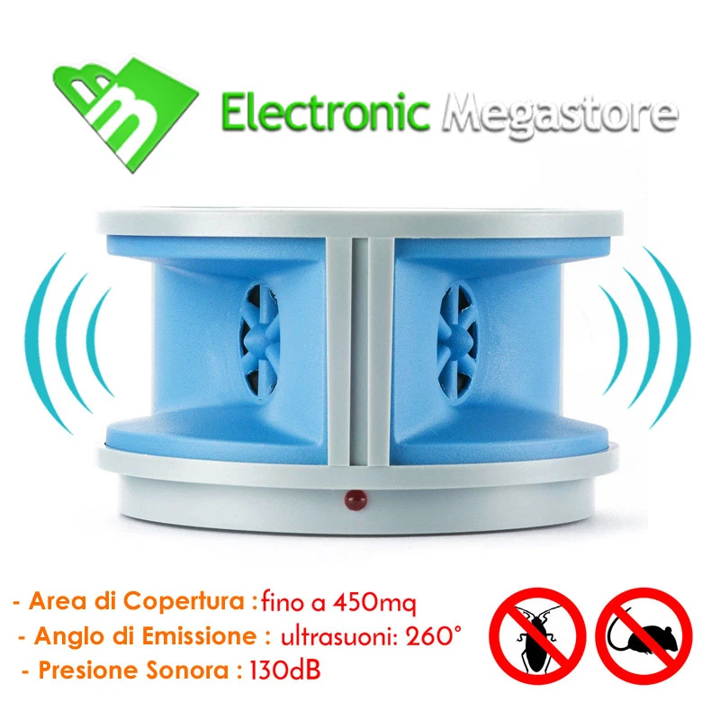 MKC-GBC SCACCIATOPI TALPE INSETTI ANIMALI ULTRASUONI DISSUASORE SCACCIA TOPI DETERRENTE