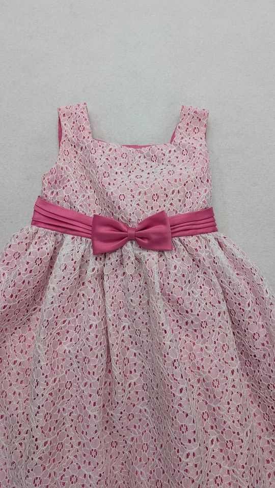 George Girls Formal Dress Pink White Lace A-line Size 6 Party Easter Sleeveless - Image 3 of 4