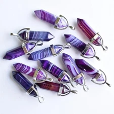 Wholesale 50pcs Purple Stripe Agate Hexagonal Pillar Pendants for Jewelry Making
