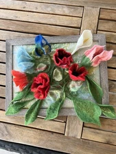 Felt Art/Wet Felted/Nuno Felted/Wall Décor/ “Spring Blossom” Bouquet Framed Art