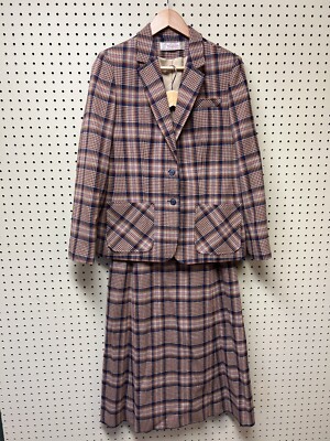 Vintage 70s Young Pendleton Wool Plaid Skirt Jacket Suit Sz