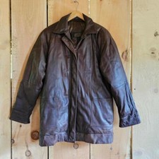 Vintage Eddie Bauer Genuine Leather Jacket Coat Brown Goose Down Filling Medium