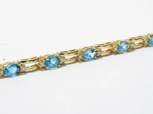 14K GELBGOLD AQUAMARIN & DIAMANT TENNIS ARMBAND 7,25" HELLBLAU - Bild 3 von 7