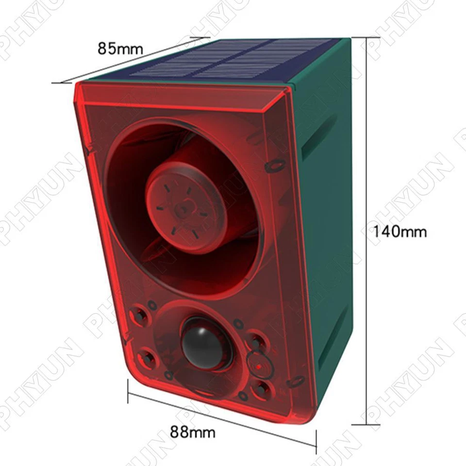 Luz de sirena de alarma con sensor de movimiento solar con control remoto para hogar granja patio Foto 4 de 4