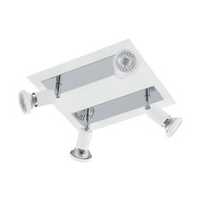 Image of Wall Ceiling 4 Spot Light Colour White Chrome Shade & Back Plate Bulb GU10 4x5W
