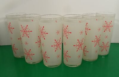 Christmas Cooler Tumbler (s) LOT OF 6 Red Snowflake Frosted Glass Made in Italy