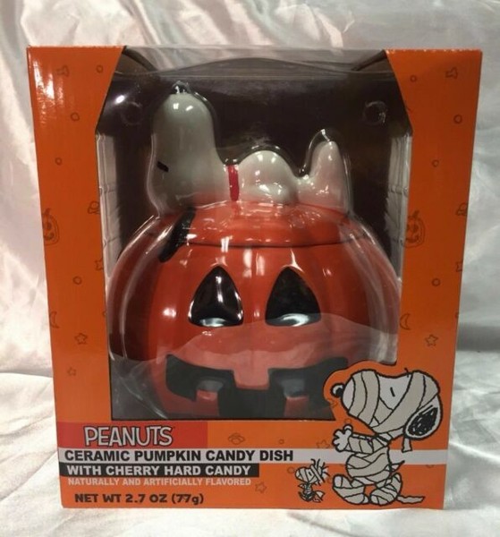 Peanuts Snoopy Halloween Pumpkin Ceramic Candy Dish Woodstock for sale