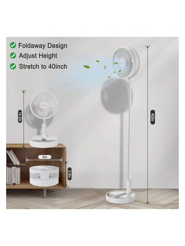 Standing Fan w/Portable Solar Panel 8"Telescopic Foldable Desk Fan
