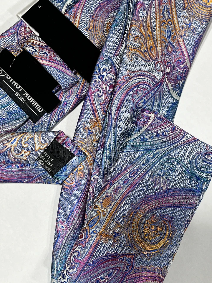 男式 Stacy Adams 紫色佩斯利图案领带匹配口袋方形新品 — 第 2/3 张图片