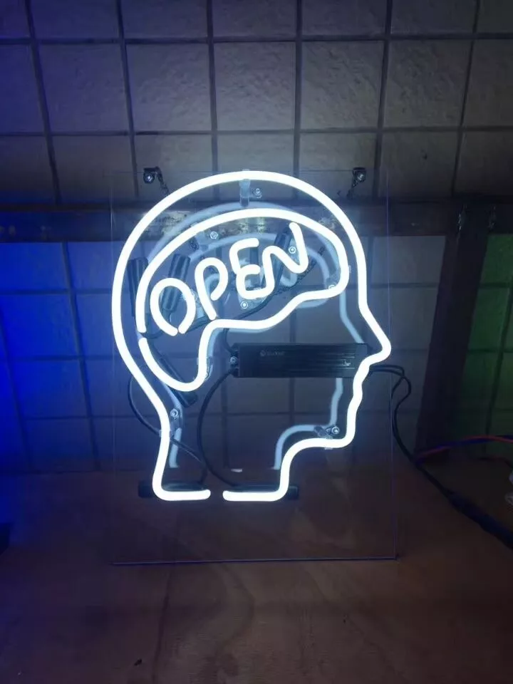 Open Mind Neon Sign Light Office Studio Wall Hanging Real Glass
