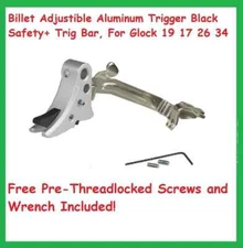 Billet Adjustible Aluminum Trigger /Black Safety Trig Bar, For Glock 19 17 26 34
