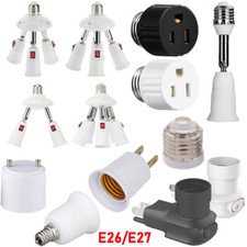 2/3Prong Outlet to Socket Adapter E26/E27 GU24 E12 Light Socket Bulb Converter