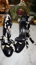 VINTAGE CHANEL HEELS w/ SILK RIBBON WRAP for ANKLEs NEED HEELS 38.5 leather