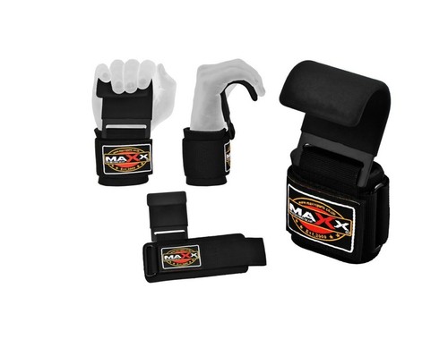 Maxx Weight lifting Hooks Bar Wrist Support Straps Gym Gloves Training Pull Up - Picture 13 of 18
