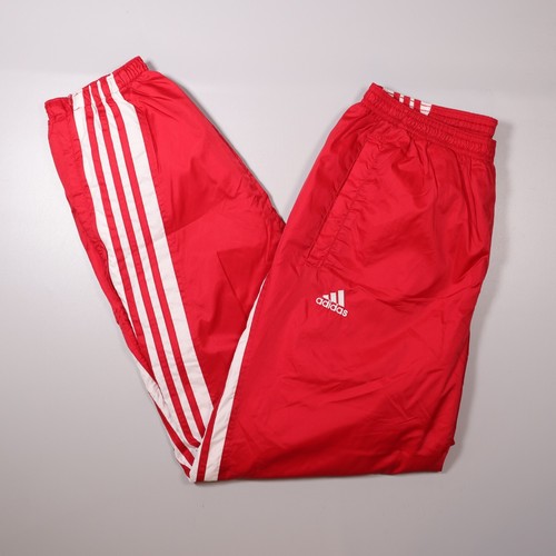 Y2K Adidas Nylon Track Pants Red Baggy Loose Windbreaker Lined Mens Small S - Picture 3 of 10