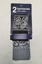 2 PACK  Paisley Bandanas100% Cotton Black/Gray