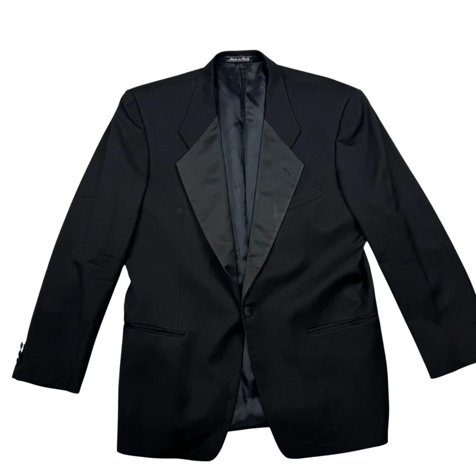 Chaqueta de Esmoquin Armani Para Hombre 100% Lana Un Botón Solapa Satinada Negra • 40R Foto 2 de 4