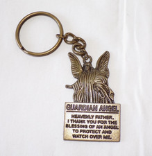 VTG Metal Guardian Angel Prayer Keychain Protection Religious Catholic Christian