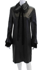 Ralph Lauren Purple Label Womens Back Zip Lace Collared Leather Dress Black 6