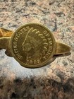 Very Nice Gold-tone Indian Head Coin Styled Cufflinks Or Two Tie Bars Vintage — photo 4