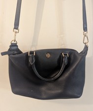 TORY BURCH Pebbled Blue Leather Satchel Crossbody Bag with Detachable Strap