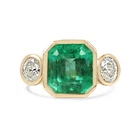 Art Deco 4.10 Ct Natural Emerald Vintage Engagement Ring 14K Yellow Gold FN