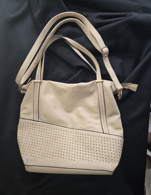 David Jones Women's Shoulder Bag Beige Studded With Detachable Adjustable Strap