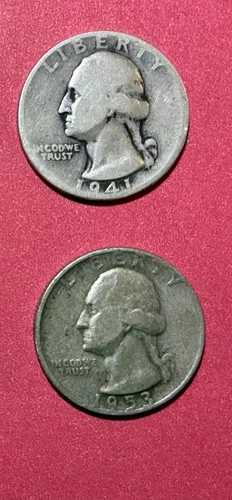 New ListingLot of  2 90% Silver Washington Quarters 1941 and 1953-D