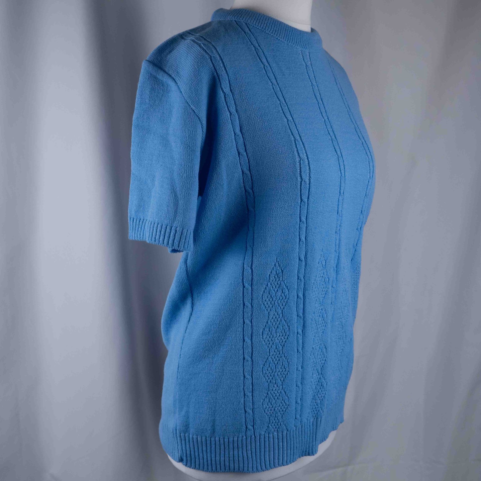 Pyari Collection Blue Diamond Line Pattern Short Sleeve L/XL Jumper New With Tag image 2