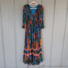 Farm Rio Puff Sleeve Maxi Dress Size S Women Boho Feminine V Neck Viscose