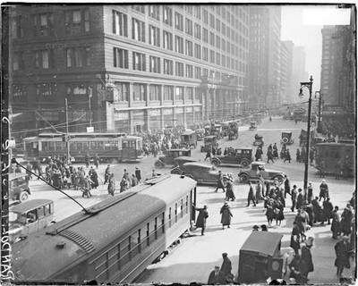 State Street And Randolph Street Intersection With People Streetc - Old Photo