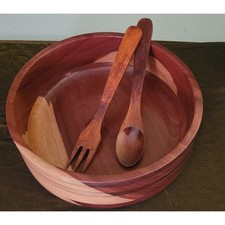 Genuine Hand Turned Tri-Colored Wooden Serving Bowl Set Cabincore Farmhouse
