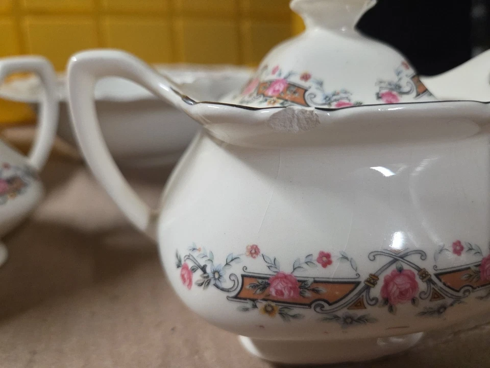 Lido W.S. George Juego de Platos, Cuenco, Crema, Azúcarero - Rosa Floral China Foto 3 de 4