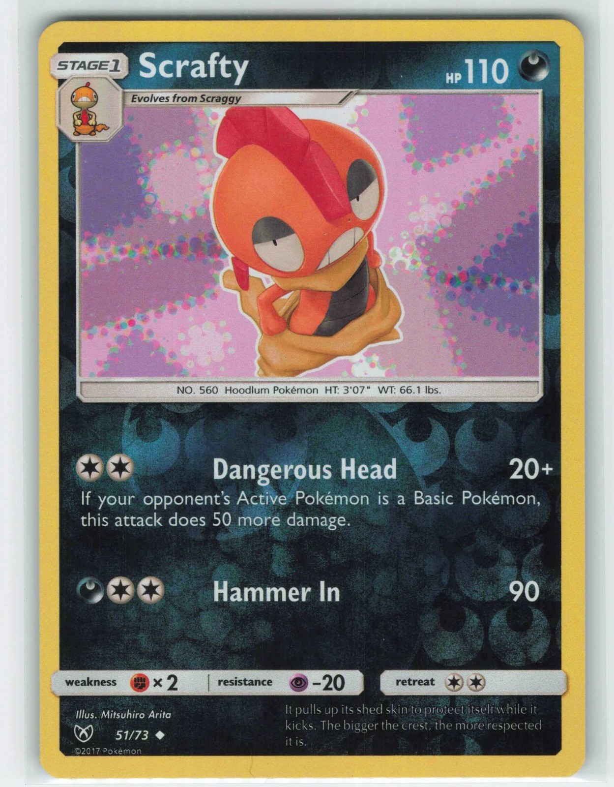 Scrafty 51/73 Reverse Holo Uncommon Pokemon Shining Legends NM