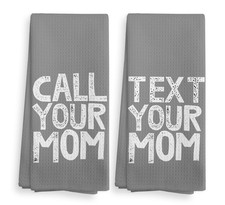 Call Your Mom Dark Grey Kitchen Towels Set of 2 Preppy Decorative Bathroom Gift