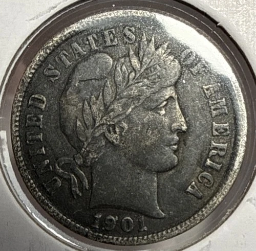1901 Barber Dime 10C Silver Coin - VF Detail (U19)