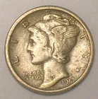 1917 Mercury Winged Head Dime 10 Cents Silver Coin VF+