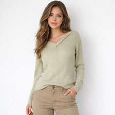 Soft Surroundings Sweater Size M Light Green Twist Neckline Ribbed Long Sleeve