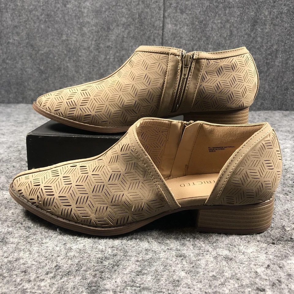 Botines restringidos para mujer talla 9 bronceados corte láser geométrico cremallera lateral tacón bajo Foto 3 de 4