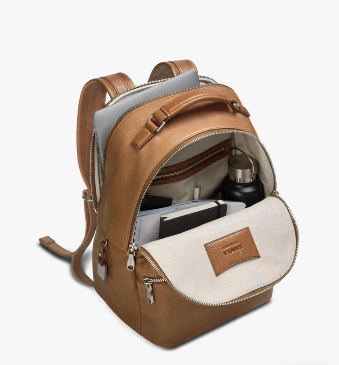 Shinola Herren braun Leder Reißverschluss Rucksack mit verstellbarem Riemen & Taschen
