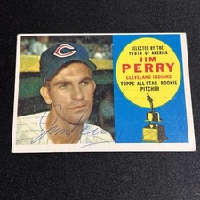 1960 Topps Jim Perry Vintage Autographed All Star Rookie Card Indians Twins HOF