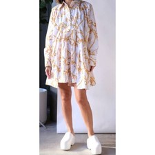 Gianni Rope Print Gathered Mini Shirt Dress sz 34 EU / 2 US