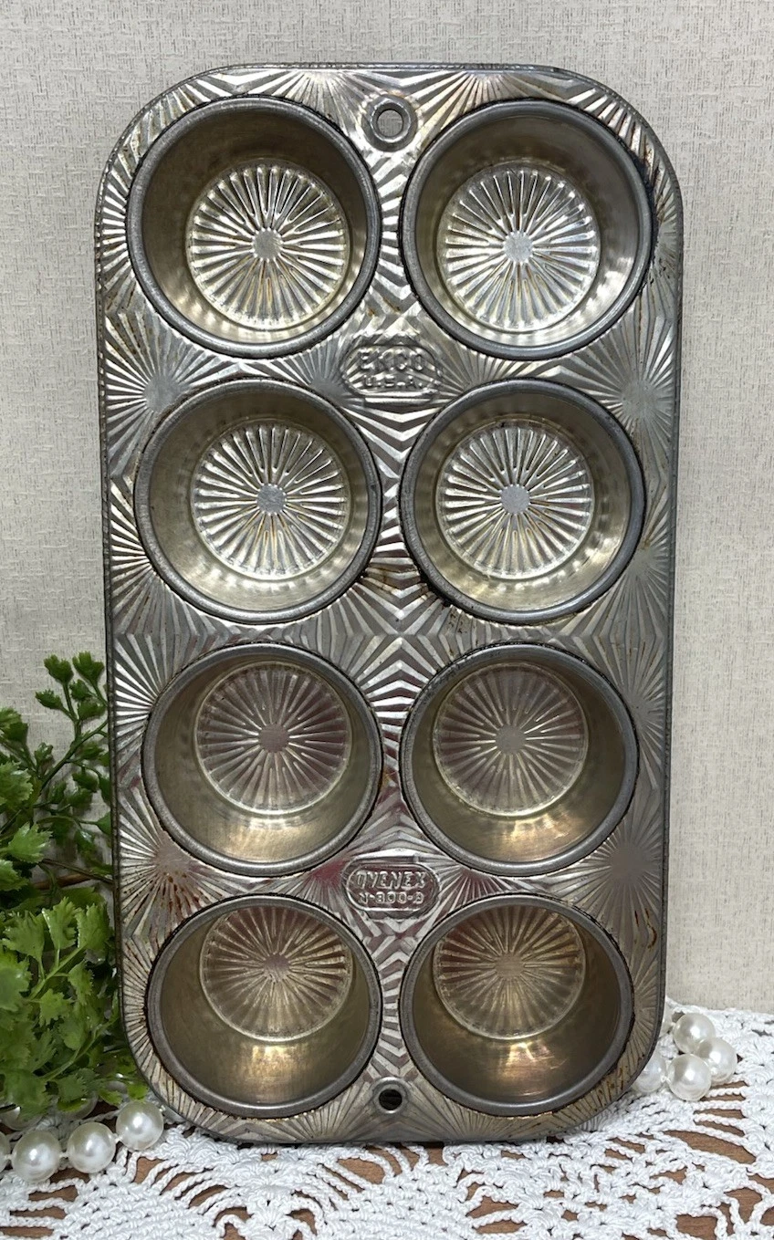 EKCO USA Ovenex Muffin Tin 8 Cup Cupcake Baking Pan StarBurst N 80 8 Vtg