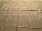 WHITE IRISH LINEN DOUBLE DAMASK PATTERN IN CENTER  + ROSES  SZ  72 X 60