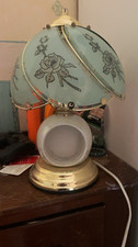 Blue Floral Glass Dome Shade Table Lamp Gold Metal Globe Base Switch