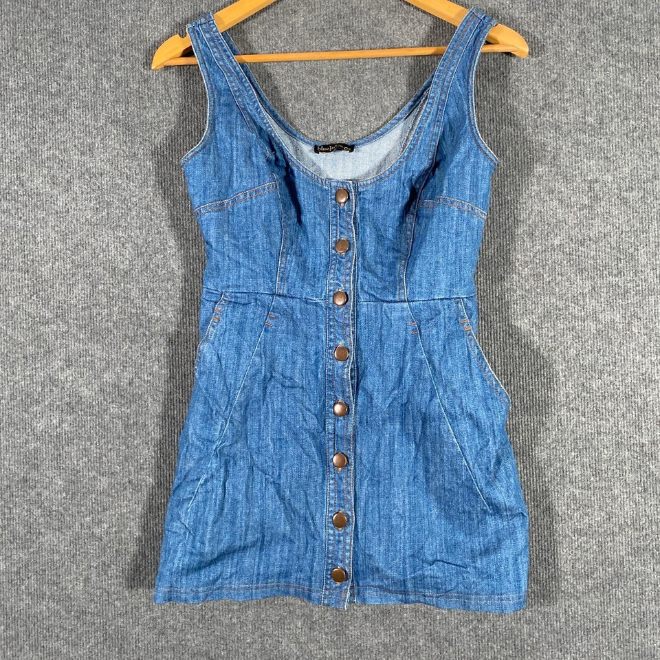 Blue Juice Dress Womens 8 Blue Shirt Denim Mini Retro Smocked Cocktail Party