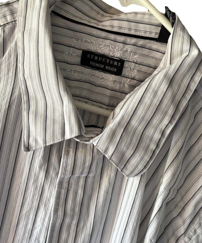 Structure Shirt Mens 2XL XXL PremiumButton Front Down Up Black White Long Sleeve - Image 2 of 3