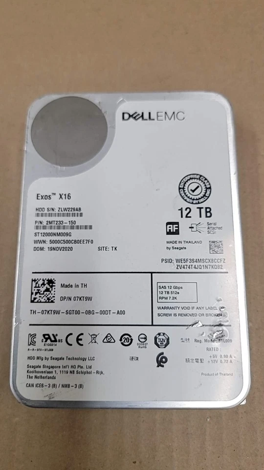 Dell EMC Exos X16 ST12000NM009G 7KT9W 12TB 7.2K RPM 3.5" SAS Hard Drive - Read - Image 2 of 2