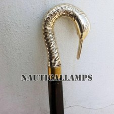 36'' Antique Brass Swan Handle Victorian Wooden Walking Stick Designer Cane