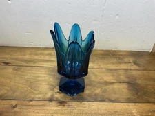 Vintage Large 9” Blue VIKING Art Glass Flung VASE Modern Blunique MCM